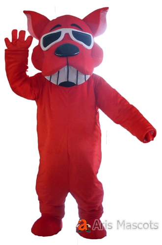 Red Dog Mascot Costume with Sunglasses for Parades, Disguise Dog Adult Fancy Dress