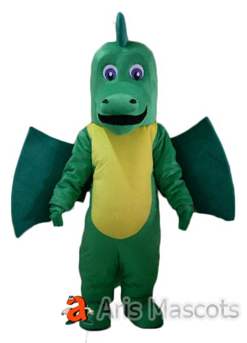 Mascot Plush Puppet Dragon Costume Full Body Dress, Green and Yellow Dragon Suit
