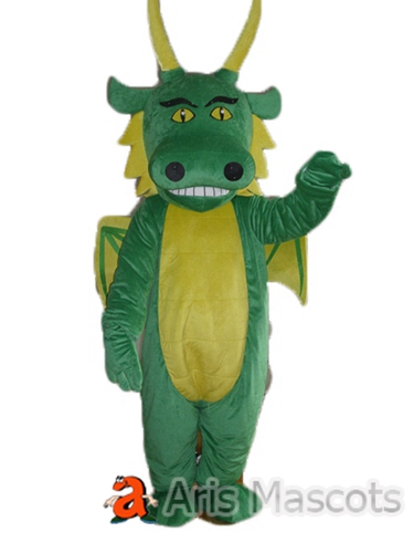 Plush Dragon Mascot Costume Green and Yellow Dragon Adult Outfit for Events
