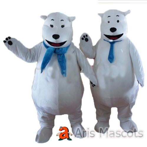 Lovely White Polar Bear Fur Push Mascot with Big Smile for Entertainments and Stages