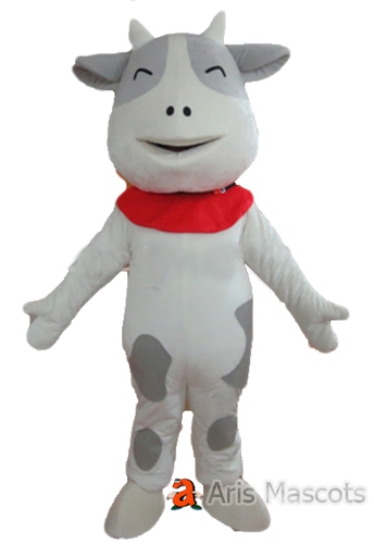 Fur Plush Cow Mascot Costume for Adults, Men Mascot Costumes Cow Adult Suit