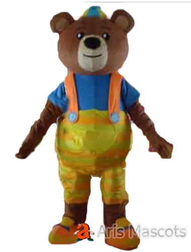 Mascot Plush Bear Costume with Overall, Custom Made Animal Mascots for Marketing