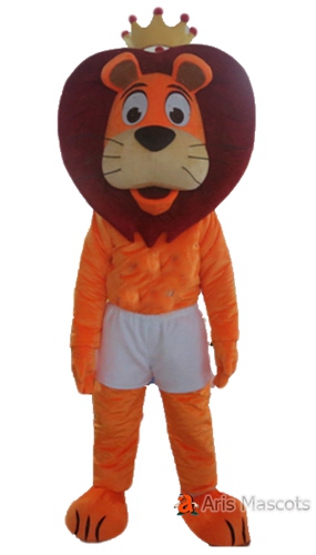 Lovely Big Head Lion Mascot with Crown for Events-Cosplay Lion Adult Suit