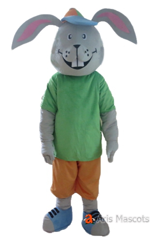 Adult Bunny Rabbit Mascot Costume -Disguise Grey Rabbit Suit with Shirt and Shorts