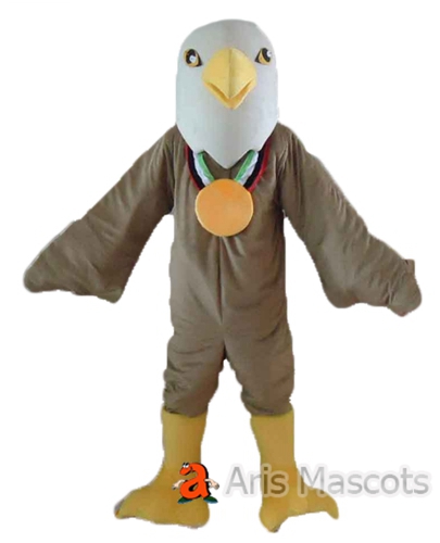 Brown Eagle Mascot Suit with White Head, Full Plush Mascot Eagle Fancy Dress