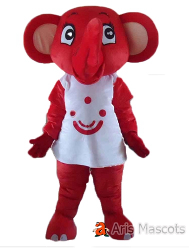 Big Head Red Elephant Mascot Costume with Dress-Girl Elephant Dress up