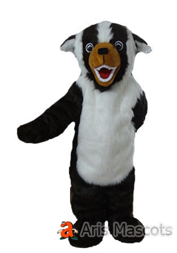 Black and White Fur Dog Mascot Costume for School-Animal Mascots Full Body Dog Adult Suit