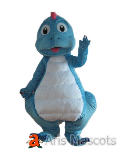 Blue and White Giant Baby Dinosaur Mascot Costume with Pink Spikes