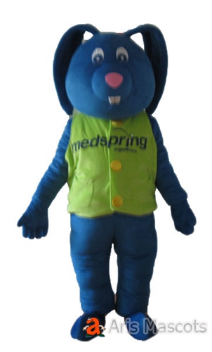 Blue Rabbit Mascot Costume for Stages-Professional Animal Mascots for Adults