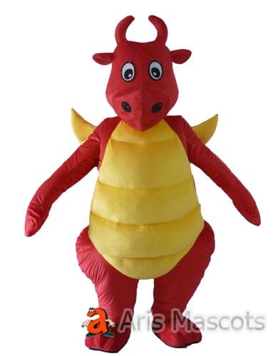 Mascot Costumes Dinosaur Adult Full Outfit, Red and Yellow Dinosaur Costume for Events