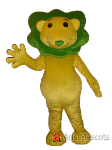 Yellow Lion Plush Mascot with Green Mane-Animal Mascots Lion Adult Costume