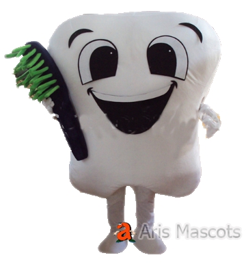 Adult Realistic Full Body Plush White tooth mascot, giant, with a brush