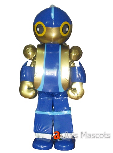 Robot mascot, blue and golden toy giant Adult Full Body Outfit for Brands Marketing