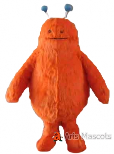 Long Hair Faux Fur Orange Robot mascot costume for outdors activities, giant and cheerful