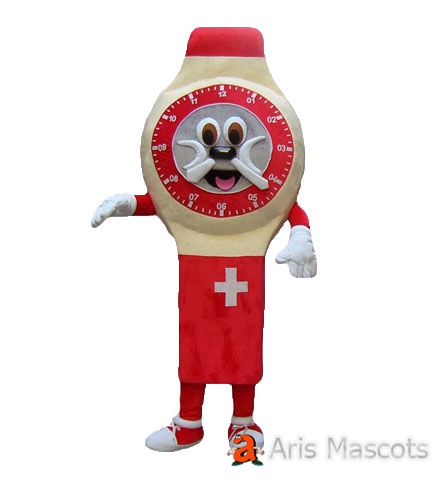 Wrist Watch Mascot Costume ,Red and Full Body, Adult Watch Cosplay Suit