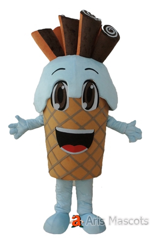 Colorful Ice Cream Mascot Costume with Spoon Adult Full Fancy Dress Mascots for Outdoors Marketing