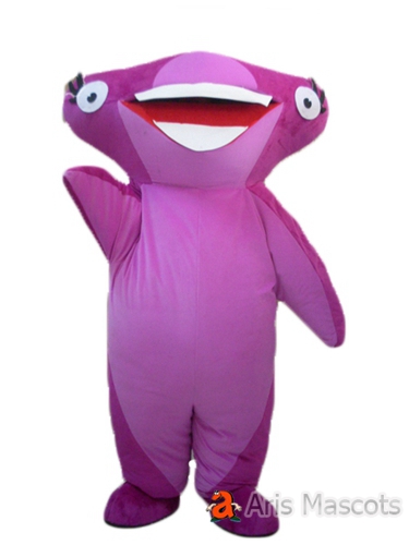 Purple Fish Mascot Costume Full Body Suit for Events, Big Mouth