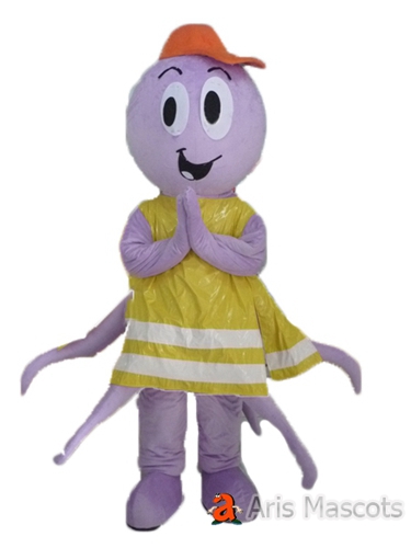 Mascot Purple Octopus Costume with Shinning Yellow Dress-Full Body Plush Octopus Suit