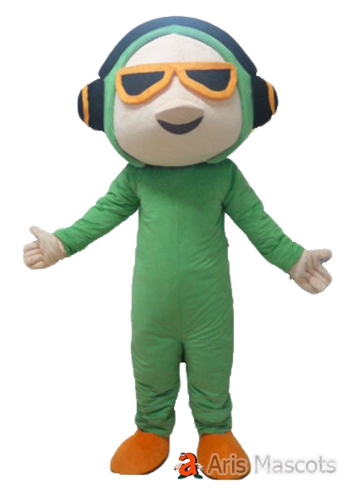 Green Turtle Mascot with Headphone, Fancy Dress Adult Turtle Costume