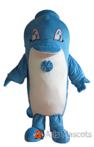 Blue and white Giant Dolphin Mascot Adult Costume, Mens Mascots Big Dolphin Suit
