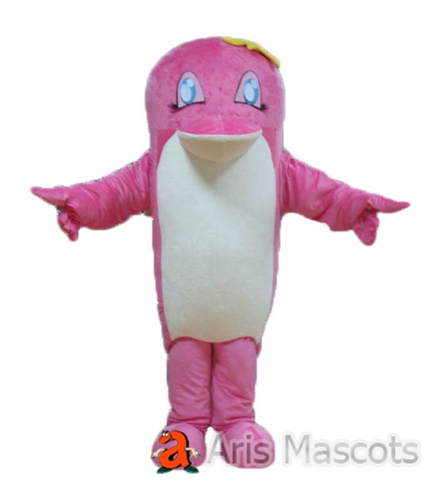 Girl Dolphin Mascot Adult Costume with Big Eyes, Happy Dolphin Dress up