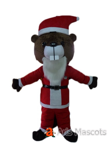 Funny Squirrel Mascot Costume with Christmas Dress, Full Body Squirrel Suit with Santa Claus Outfit