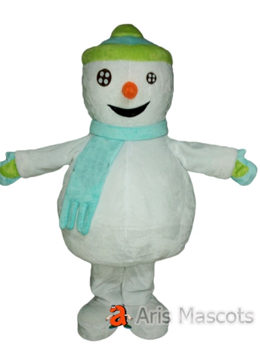 Happy Snowman Mascot  Costume with Scarf, Giant and Funny Looks, Adult Snowman Suit for Holiday Events