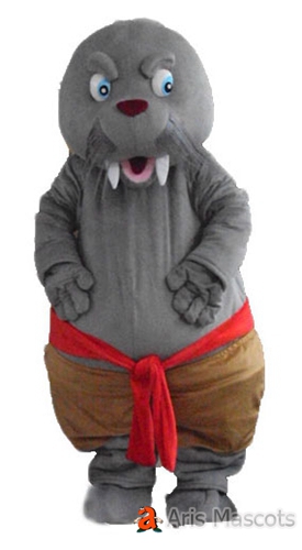 Mascot Grey Walrus with Big Teeth Adult Costume for Party, Cosplay Walrus Fancy Dress up