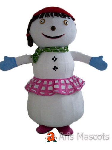 Giant Girl Snowman Mascot Costume Adult Full Body Plush Suit for Party, Lovely Snowman Fancy Dress