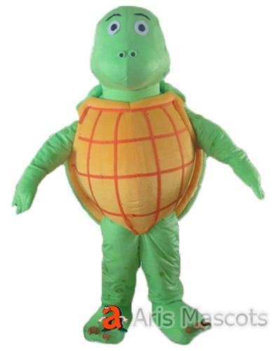 Green Turtle Mascot with Big Shell, Full Body Mascot Turtle Fancy Dress