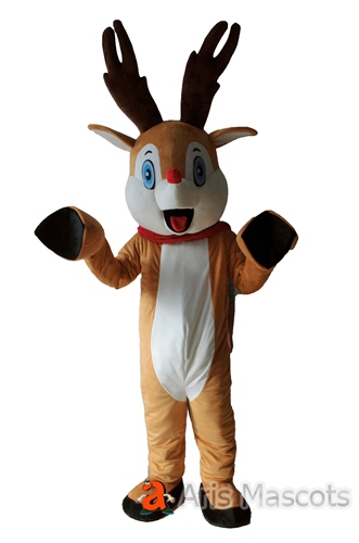 Caribou mascot, elk, brown and white reindeer Adult Outfit