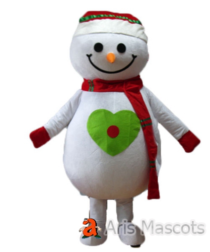 Giant Mascot Snowman Costume with red Scarf for Adults, Snowman Cosplay Dress for Events