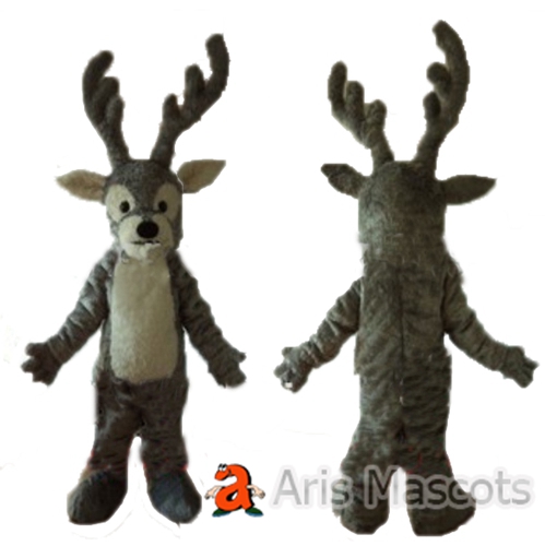 Full Mascot Costume Adult Moose Fancy Dress for Christmas Events，Grey and White Moose Dress up