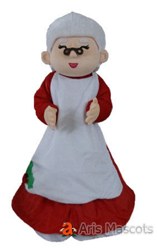 Dressed Red Grandma Mascot Costume Full Body People Outfit with Apron