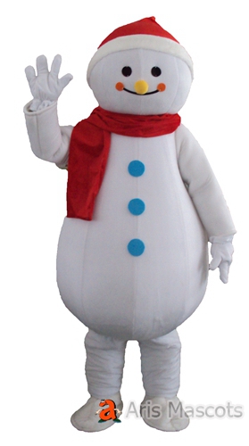 Adult Snowman Costume with Santa Claus hat and scarf, Full Mascot