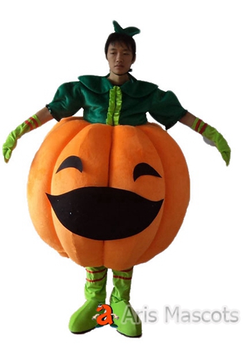 Pumpkin mascot, orange and green Giant Cosplay Pumpkin Halloween Suit