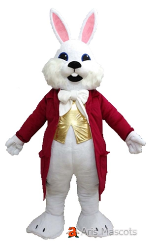 Lovely White Easter Bunny Costume with Red Jacket Full Body Plush Mascot Bunny Rabbiter Fancy Dress for Easter Events