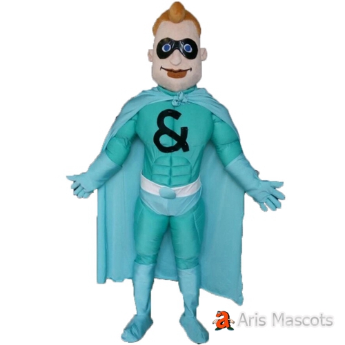 Cool Mascot Superhero Costume with Long Cape Adult Size Full Body Fancy Dress Mascot Suit, Deguisement Mascotte
