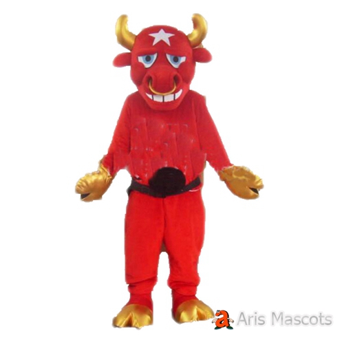 Quality Mascot Costumes Full Plush Fursuit Bull Outfit for Sports Team, Adult Size Ox Suit For School and College
