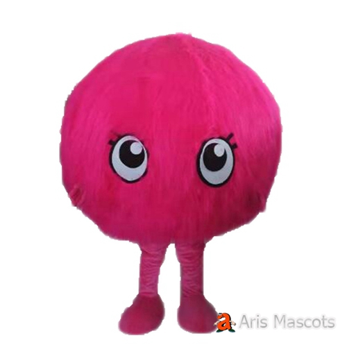 Full Mascot Red Round Ball Monster Suit Long Plush Hair Outfit Halloween Fancy Dress