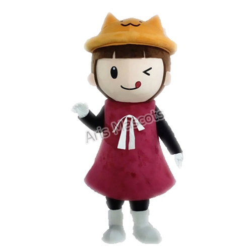 Adult Size Full Mascot Girl Costume with Red Dress-Custom Made Mascots Girl Dress