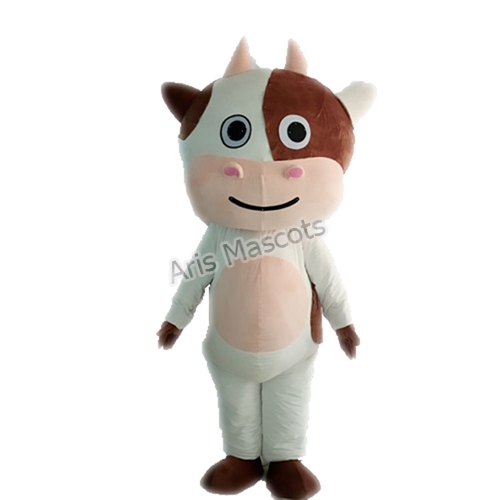Smiling Cow Costume Adult Full Mascot -Fur Animal Character Mascots for Marketing