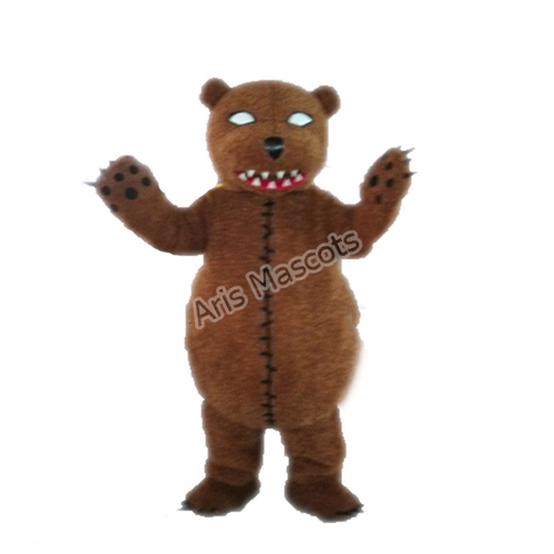 Scary Brown Bear Mascot Costume with Sharp Teeth Adult Full Body Plush Animal Mascots