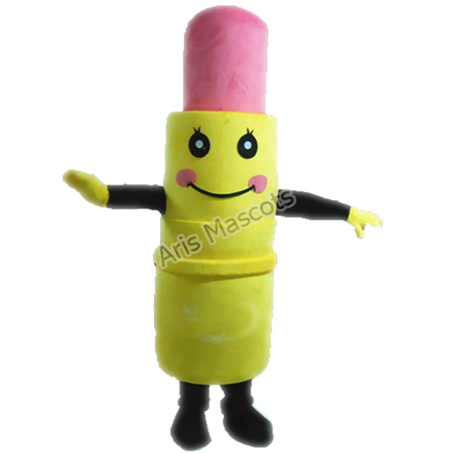 Yellow and Pink Realistic Lipstick Mascot Costume for Company Brands