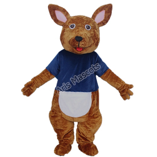 Cute Kangaroo Mascot Costume with Blue Shirt Mascotte Kangourou