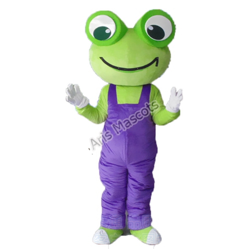Lovely Frog Mascot Costume with Purple Overall Custom Animal Mascots