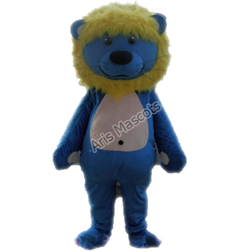 Blue Lion Mascot Costume with Yellow Mane Hair School and College Mascots Maker