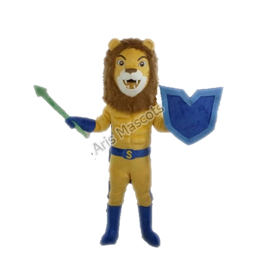 Slim Lion Adult Fancy Dress with Shield Company Mascots Design and Production