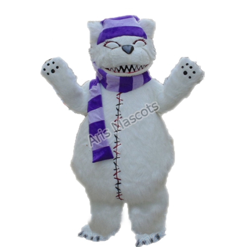 Giant White Bear Costume with Sharp Teeth and Scarf for Company Brands-Mascota del oso