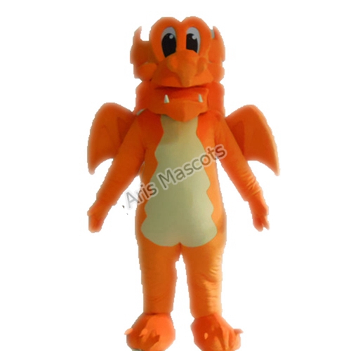 Lovely Orange Dinosaur Mascot Costume with Wings for Events and Parades Mascotte de dinosaure